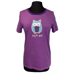 NEW‎ Little Blue House Striped Owl Sleep Shirt Women Size M Purple Short Sleeve